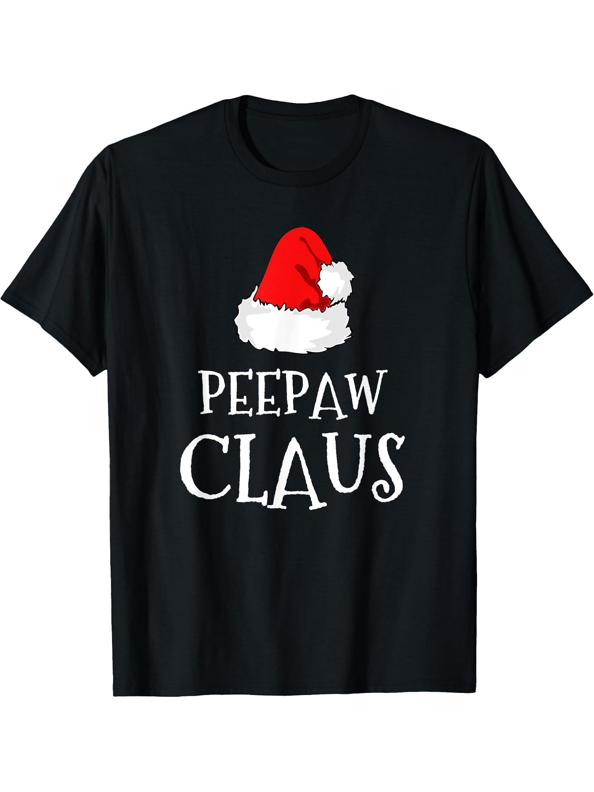 PeePaw Claus Christmas Santas Pajama Family Matching Pee-Paw T-Shirt 180G 100% Cotton Printed Round Neck Short-Sleeve T-Shirt, Gifts for Men Dad Husband Grandpa, S-XXXL, Black