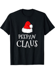 PeePaw Claus Christmas Santas Pajama Family Matching Pee-Paw T-Shirt 180G 100% Cotton Printed Round Neck Short-Sleeve T-Shirt, Gifts for Men Dad Husband Grandpa, S-XXXL, Black