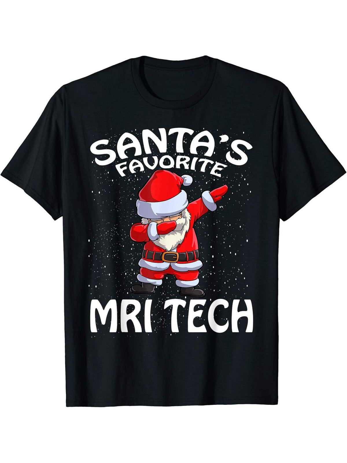 Santa's Favorite MRI Tech Santa Christmas T-Shirt 180G 100% Cotton Printed Round Neck Short-Sleeve T-Shirt, Gifts for Men Dad Husband Grandpa, S-XXXL, Black