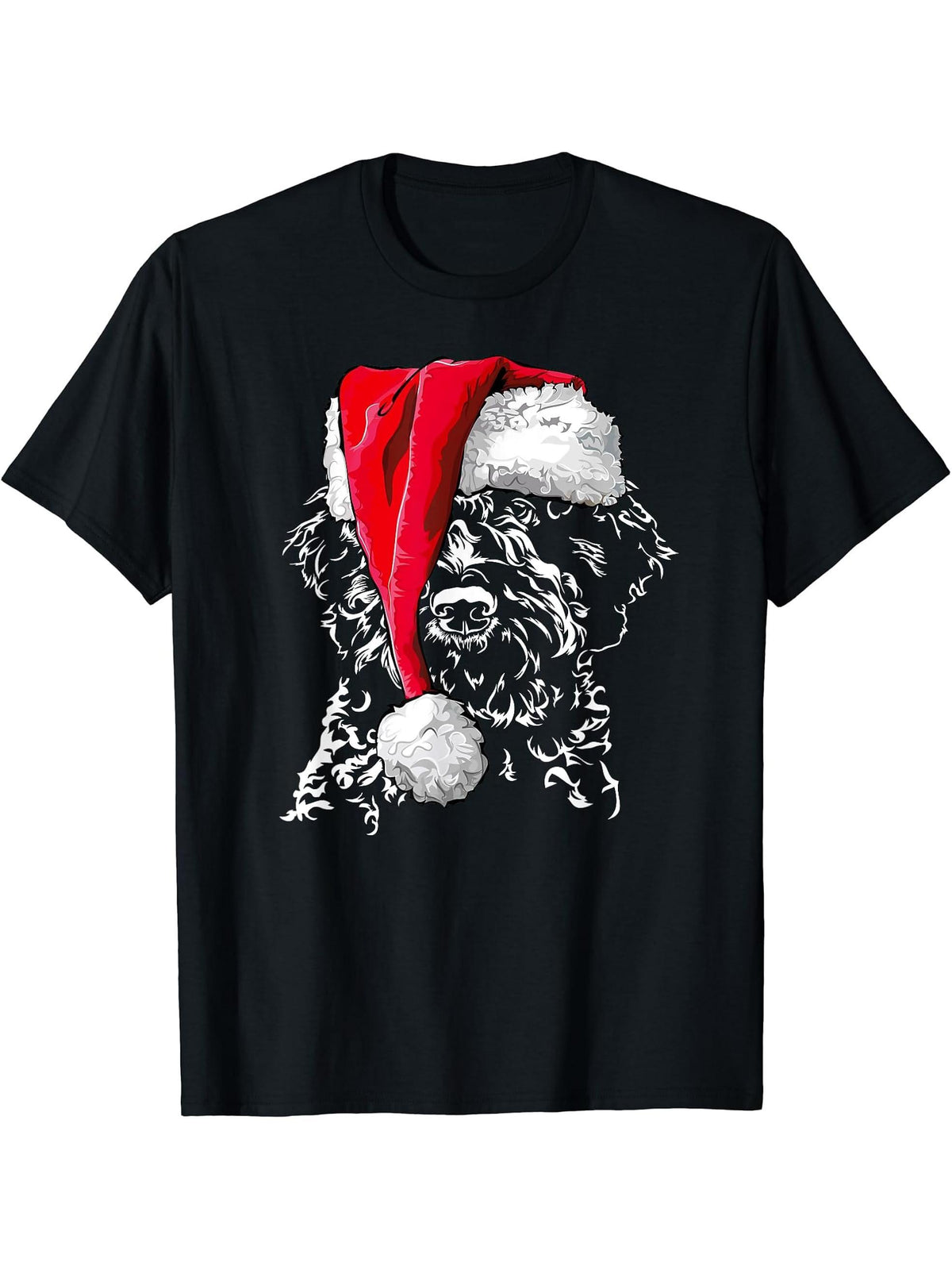 Funny Lagotto Romagnolo Santa Christmas dog mom gift present T-Shirt 180G 100% Cotton Printed Round Neck Short-Sleeve T-Shirt, Gifts for Men Dad Husband Grandpa, S-XXXL, Black