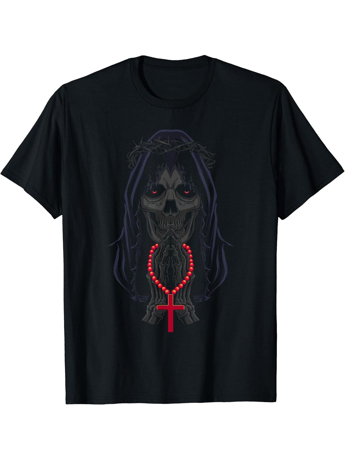Day of the Dead Prayers - La Calavera Catrina Santa Muerte T-Shirt 180G 100% Cotton Printed Round Neck Short-Sleeve T-Shirt, Gifts for Men Dad Husband Grandpa, S-XXXL, Black