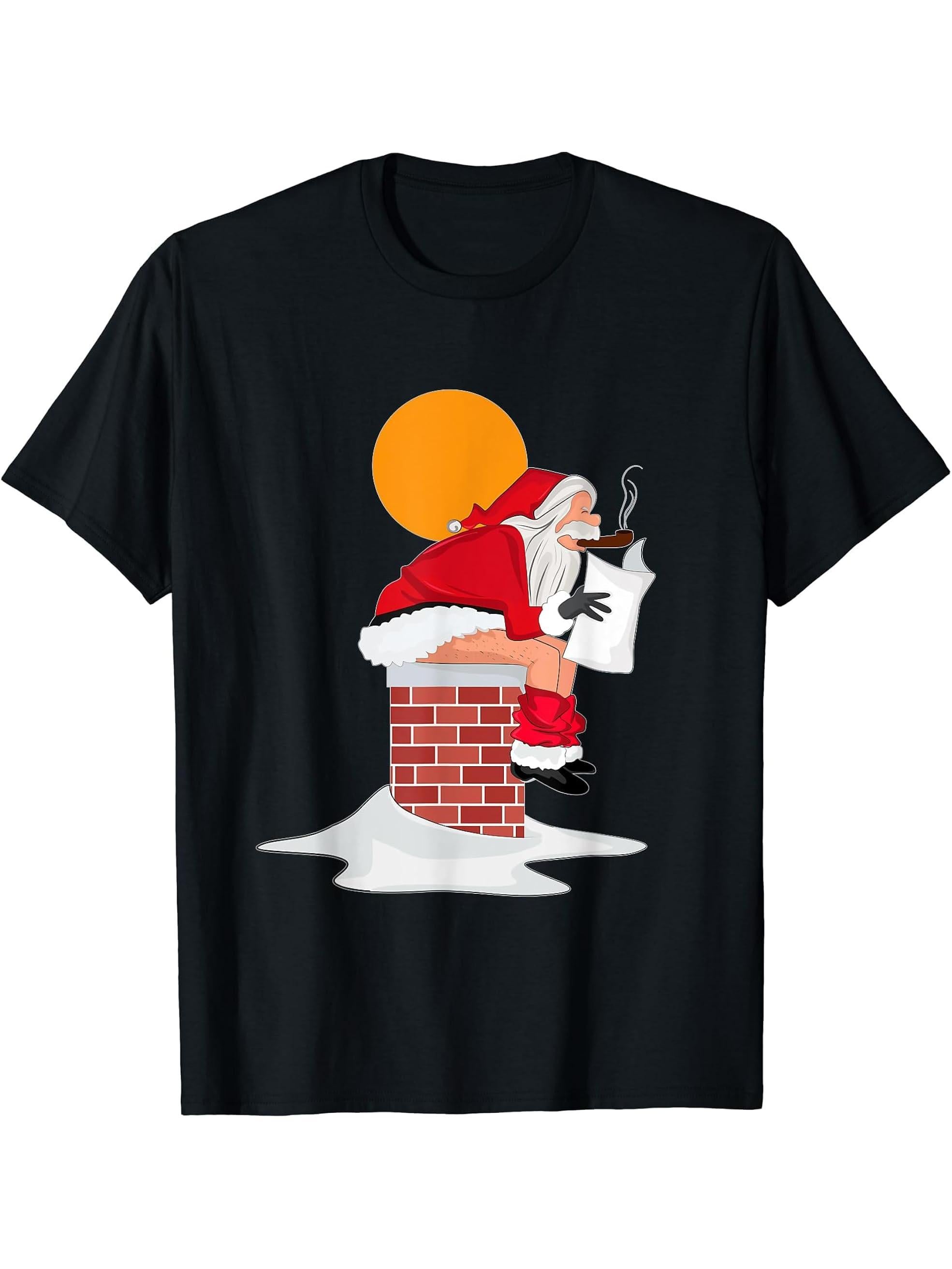 Funny Retro Christmas Bad Santa Xmas T-Shirt 180G 100% Cotton Printed Round Neck Short-Sleeve T-Shirt, Gifts for Men Dad Husband Grandpa, S-XXXL, Black