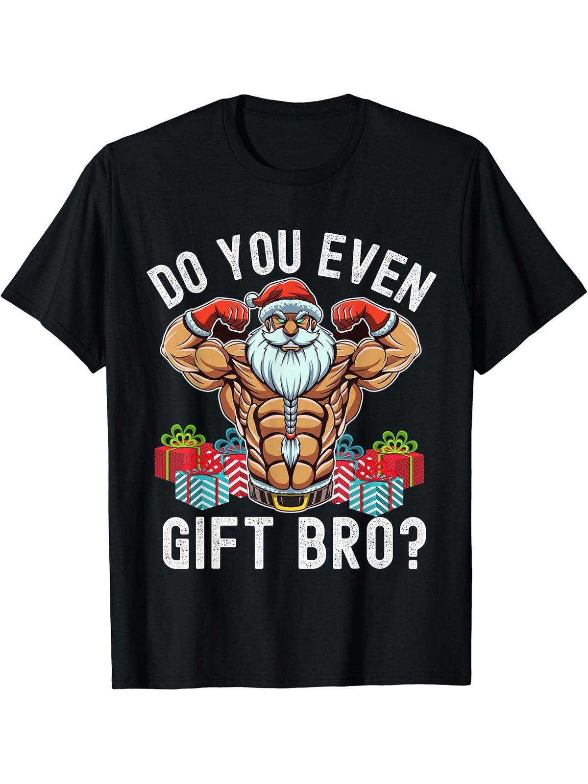 Weightlifting Bodybuilding Christmas Santa Christmas Workout T-Shirt 180G 100% Cotton Printed Round Neck Short-Sleeve T-Shirt, Gifts for Men Dad Husband Grandpa, S-XXXL, Black