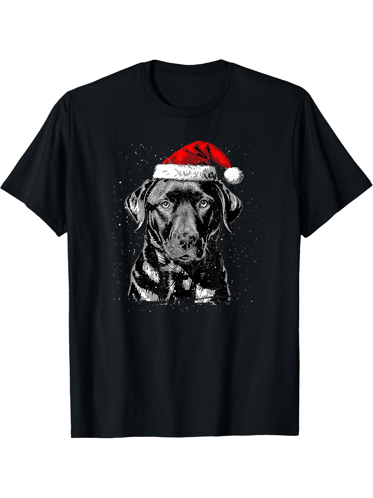 Labrador Retriever Santa Claus Hat Merry Christmas Dog X-Mas T-Shirt 180G 100% Cotton Printed Round Neck Short-Sleeve T-Shirt, Gifts for Men Dad Husband Grandpa, S-XXXL, Black