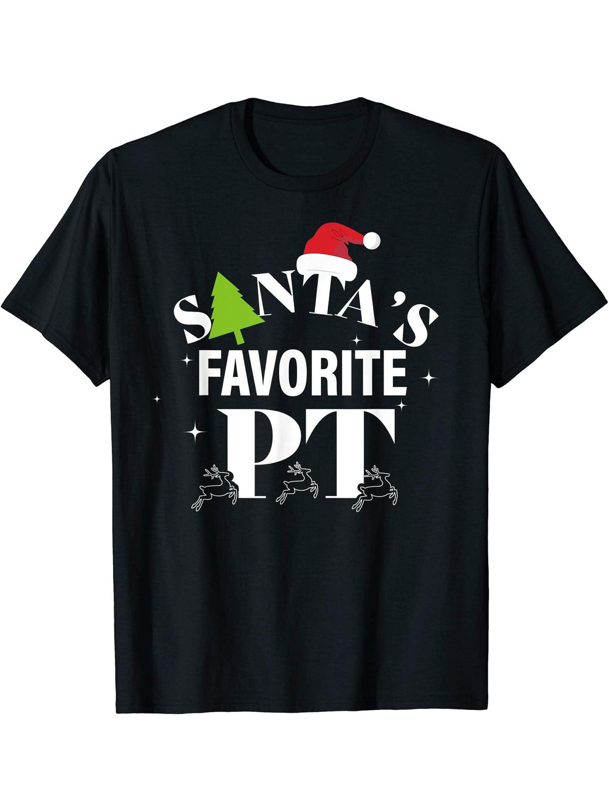Christmas Physical Therapy Shirts, Santa's Favorite PT T-Shirt 180G 100% Cotton Printed Round Neck Short-Sleeve T-Shirt, Gifts for Men Dad Husband Grandpa, S-XXXL, Black