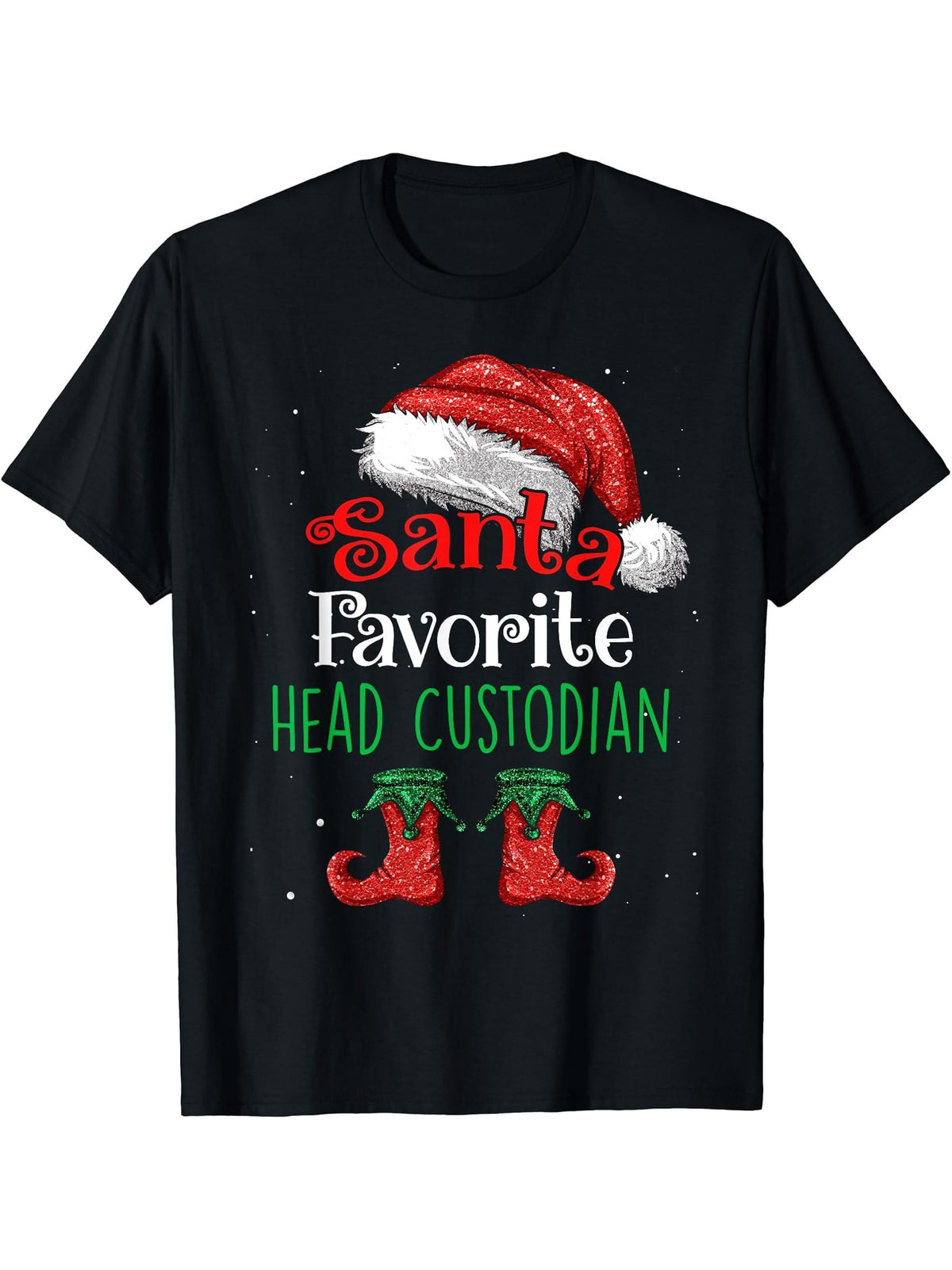 Head Custodian Santa Favorite Claus Christmas funny matching T-Shirt 180G 100% Cotton Printed Round Neck Short-Sleeve T-Shirt, Gifts for Men Dad Husband Grandpa, S-XXXL, Black