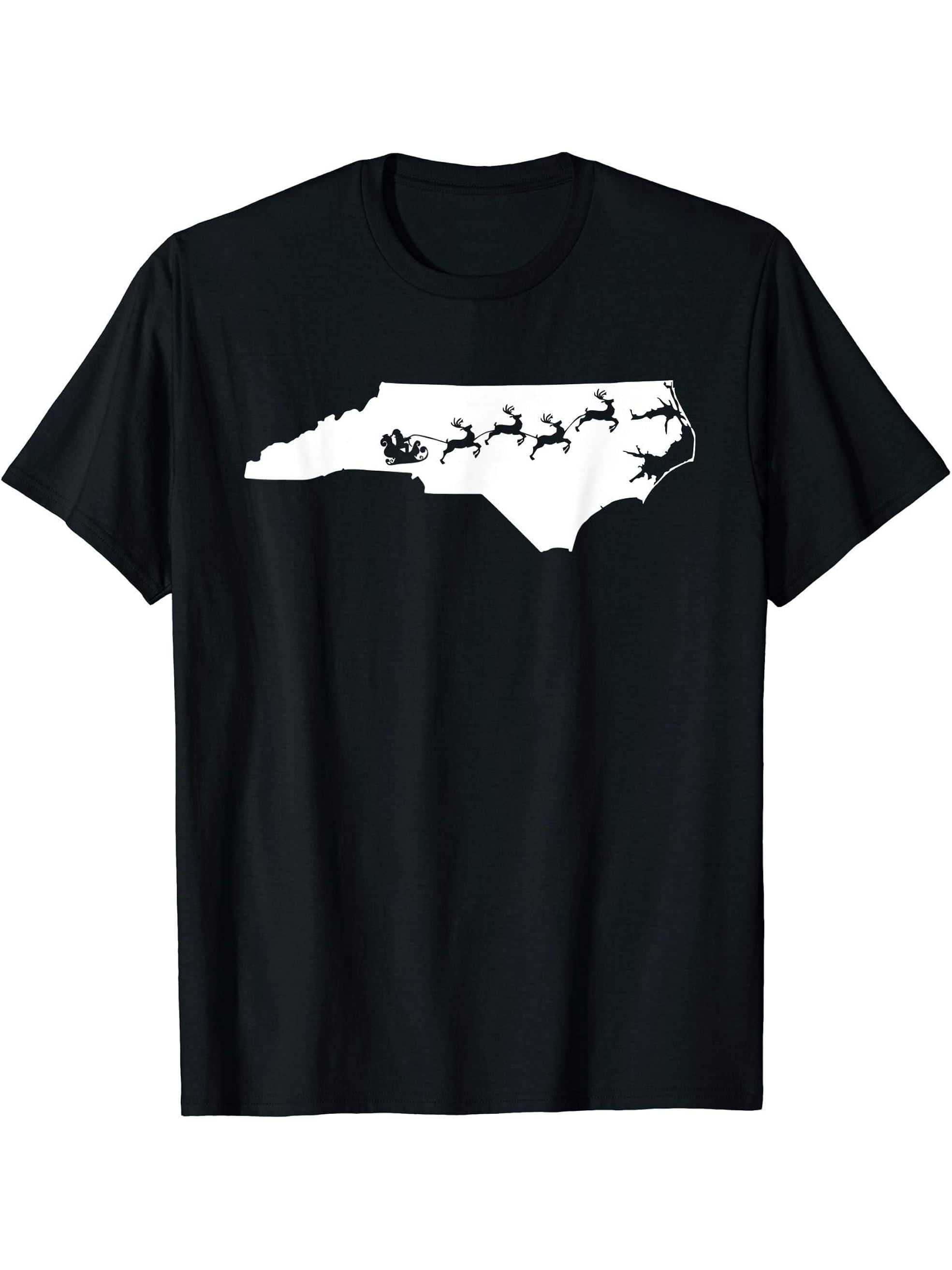 North Carolina Christmas Map Reindeer T-Shirt 180G 100% Cotton Printed Round Neck Short-Sleeve T-Shirt, Gifts for Men Dad Husband Grandpa, S-XXXL, Black