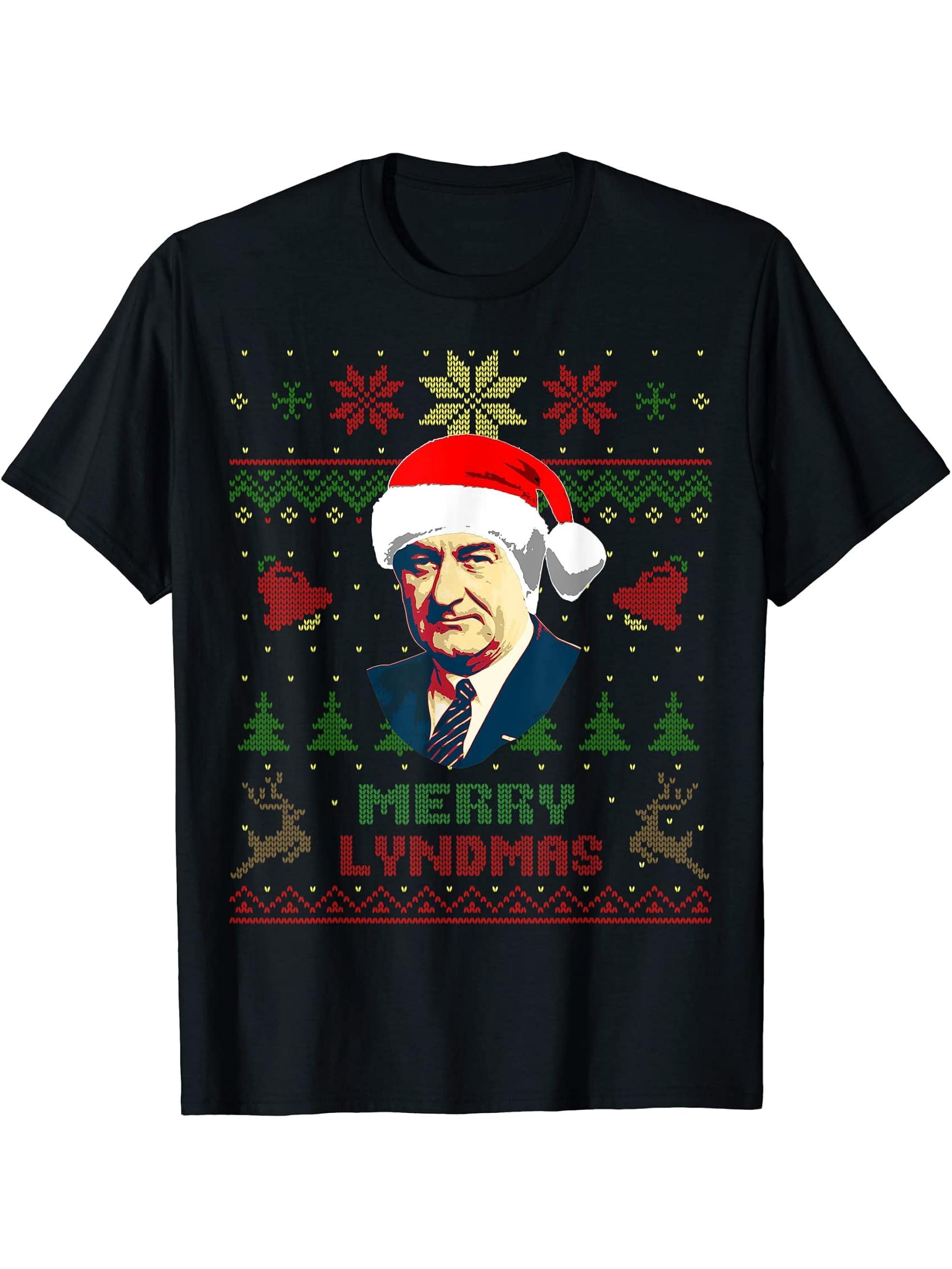 Lyndon B. Johnson President Funny Christmas T-Shirt 180G 100% Cotton Printed Round Neck Short-Sleeve T-Shirt, Gifts for Men Dad Husband Grandpa, S-XXXL, Black