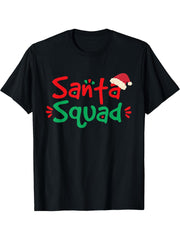 Santa Squad Christmas Squad Family Matching Xmas T-Shirt 180G 100% Cotton Printed Round Neck Short-Sleeve T-Shirt, Gifts for Men Dad Husband Grandpa, S-XXXL, Black