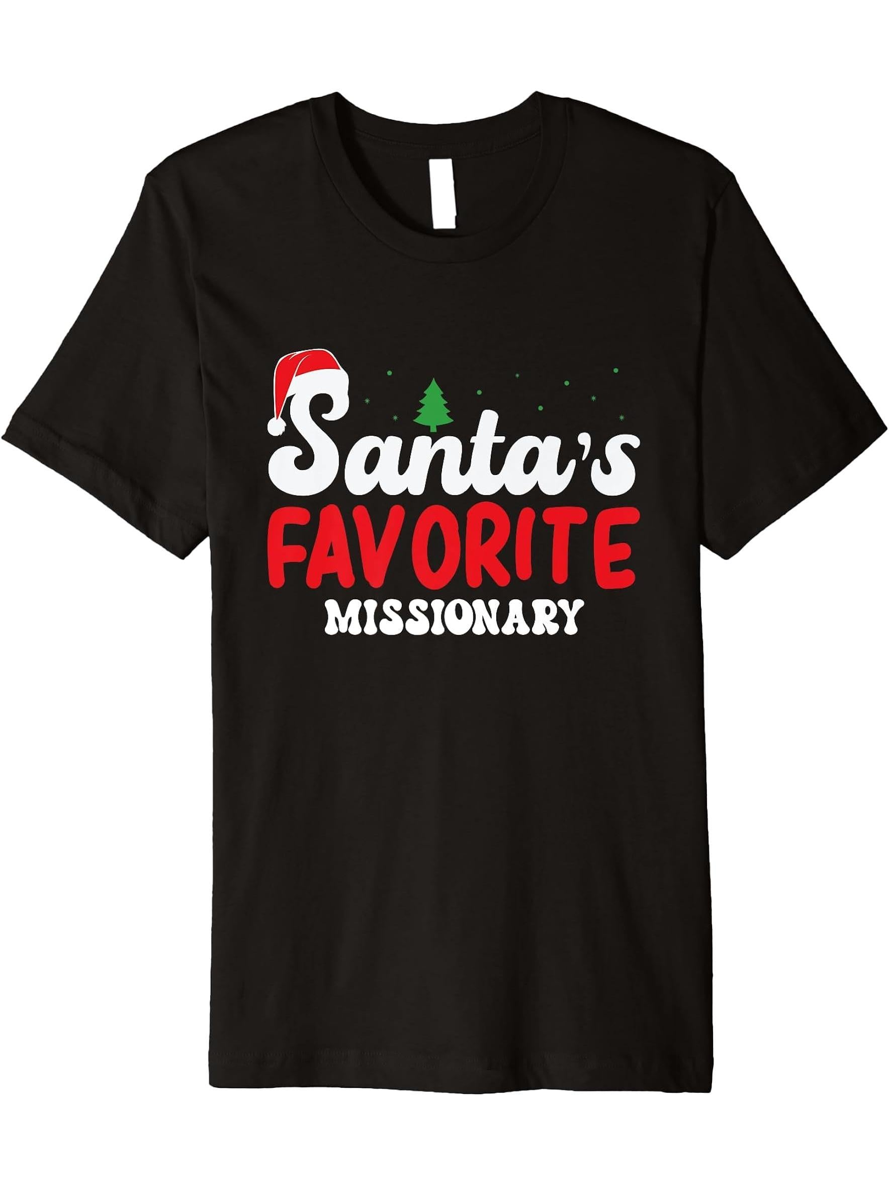 Santa's Favorite Missionary Christmas Pajamas Premium T-Shirt 180G 100% Cotton Printed Round Neck Short-Sleeve T-Shirt, Gifts for Men Dad Husband Grandpa, S-XXXL, Black
