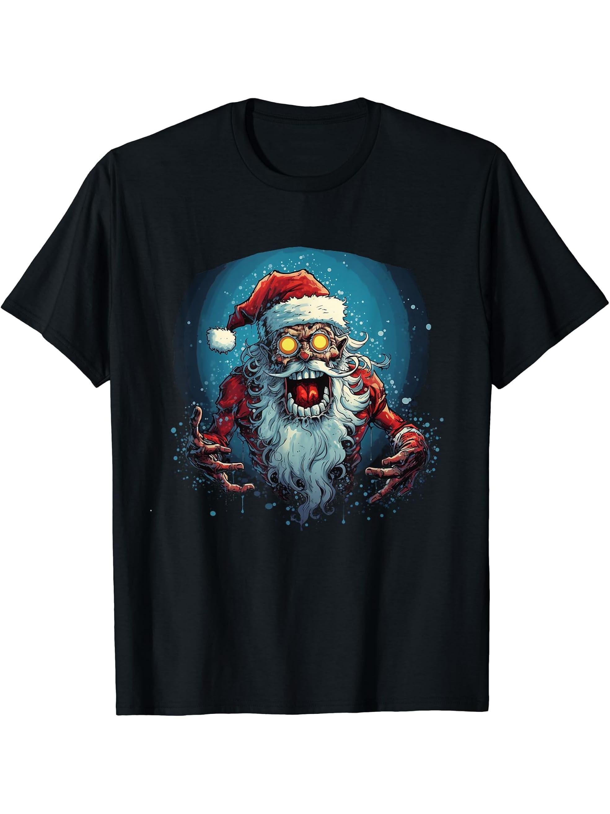 Scare Santa Claus for Horror Halloween or Scary Xmas Lovers T-Shirt 180G 100% Cotton Printed Round Neck Short-Sleeve T-Shirt, Gifts for Men Dad Husband Grandpa, S-XXXL, Black