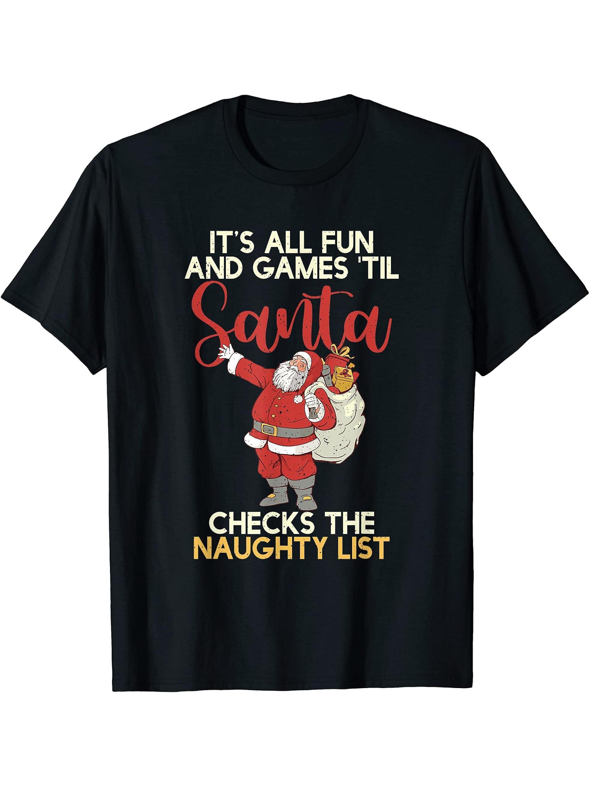 Christmas Distressed Retro Funny Santa T-Shirt 180G 100% Cotton Printed Round Neck Short-Sleeve T-Shirt, Gifts for Men Dad Husband Grandpa, S-XXXL, Black
