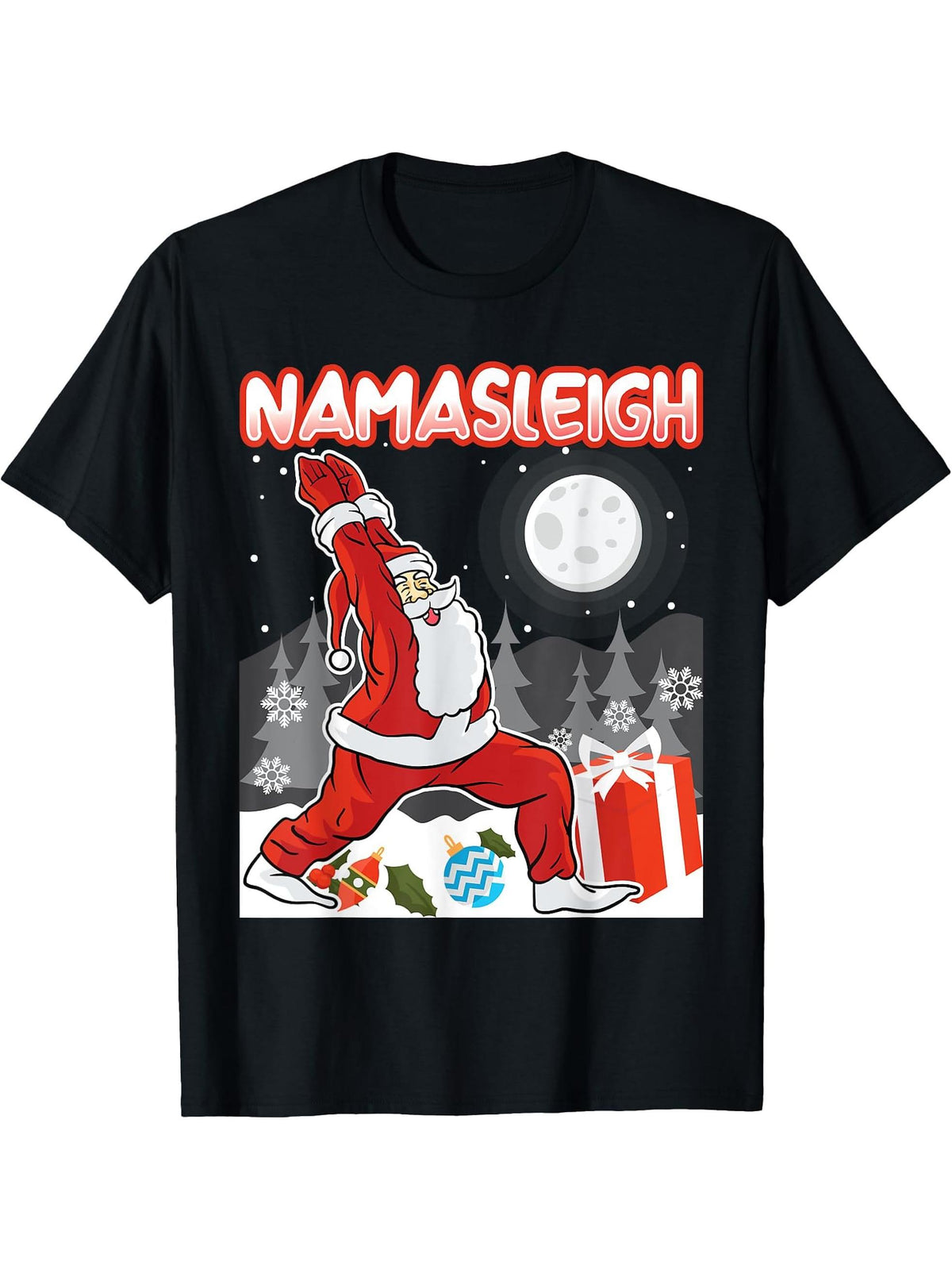 Namasleigh Meditating Santa Claus Yoga Christmas Meditation T-Shirt 180G 100% Cotton Printed Round Neck Short-Sleeve T-Shirt, Gifts for Men Dad Husband Grandpa, S-XXXL, Black