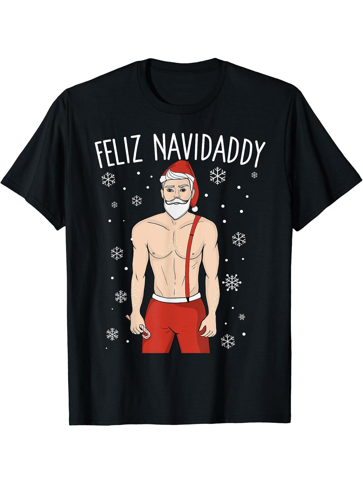 Feliz Navidaddy Hot Sexy Santa Hunk Christmas T-shirt 180G 100% Cotton Printed Round Neck Short-Sleeve T-Shirt, Gifts for Men Dad Husband Grandpa, S-XXXL, Black