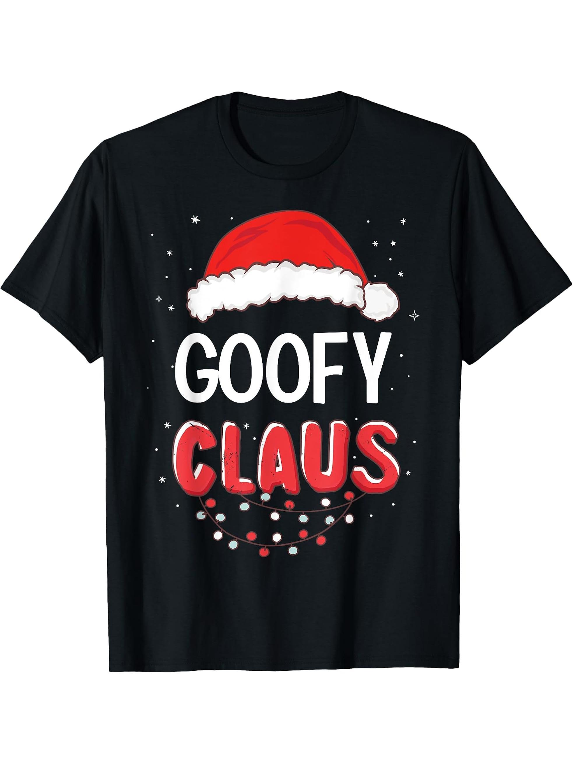 Goofy Santa Claus Christmas Matching Costume T-Shirt 180G 100% Cotton Printed Round Neck Short-Sleeve T-Shirt, Gifts for Men Dad Husband Grandpa, S-XXXL, Black