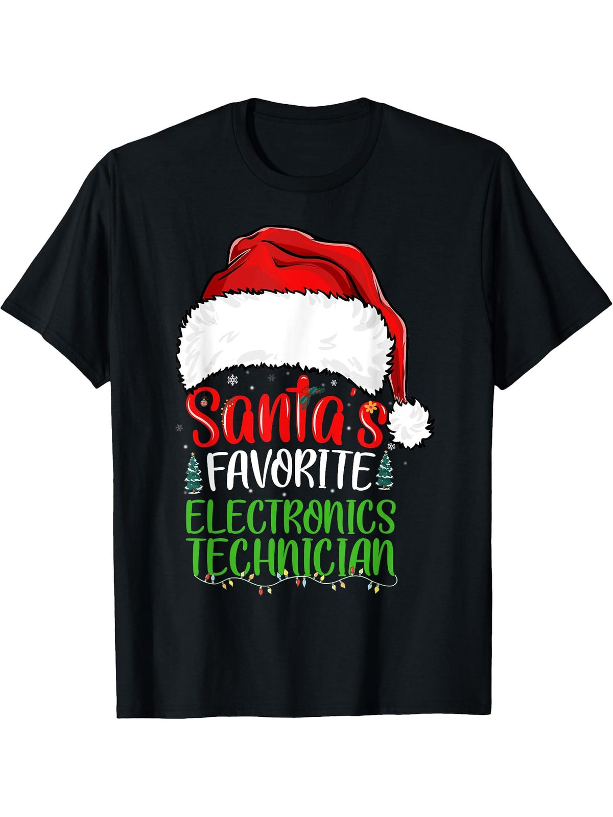 Santa's Favorite Electronics Technician Funny Christmas T-Shirt 180G 100% Cotton Printed Round Neck Short-Sleeve T-Shirt, Gifts for Men Dad Husband Grandpa, S-XXXL, Black