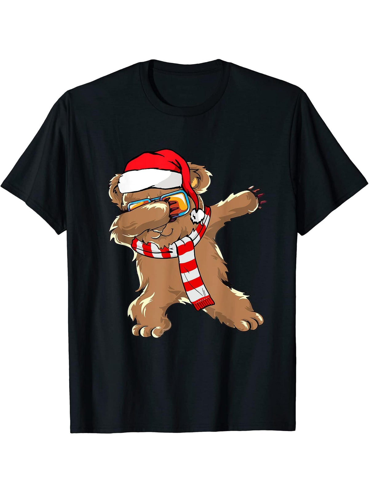 Dabbing Bear Santa Christmas for Boys Boy Girl Girls Xmas Dab T-Shirt 180G 100% Cotton Printed Round Neck Short-Sleeve T-Shirt, Gifts for Men Dad Husband Grandpa, S-XXXL, Black