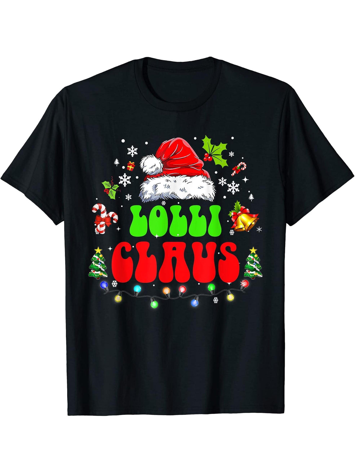 Groovy Christmas Lolli Claus Team Santa Elf Matching Family T-Shirt 180G 100% Cotton Printed Round Neck Short-Sleeve T-Shirt, Gifts for Men Dad Husband Grandpa, S-XXXL, Black