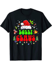 Groovy Christmas Lolli Claus Team Santa Elf Matching Family T-Shirt 180G 100% Cotton Printed Round Neck Short-Sleeve T-Shirt, Gifts for Men Dad Husband Grandpa, S-XXXL, Black
