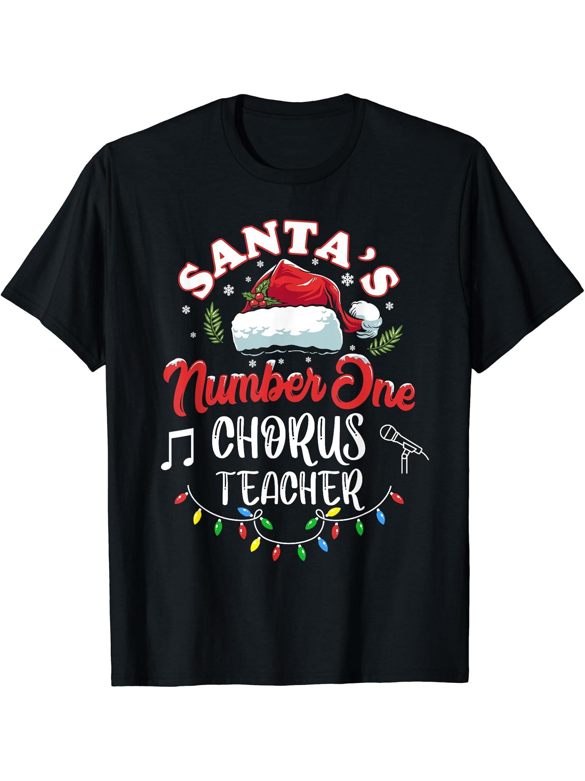 Chorus Teacher Christmas Gift Men Women Santa No. 1 Chorus T-Shirt 180G 100% Cotton Printed Round Neck Short-Sleeve T-Shirt, Gifts for Men Dad Husband Grandpa, S-XXXL, Black
