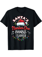 Chorus Teacher Christmas Gift Men Women Santa No. 1 Chorus T-Shirt 180G 100% Cotton Printed Round Neck Short-Sleeve T-Shirt, Gifts for Men Dad Husband Grandpa, S-XXXL, Black