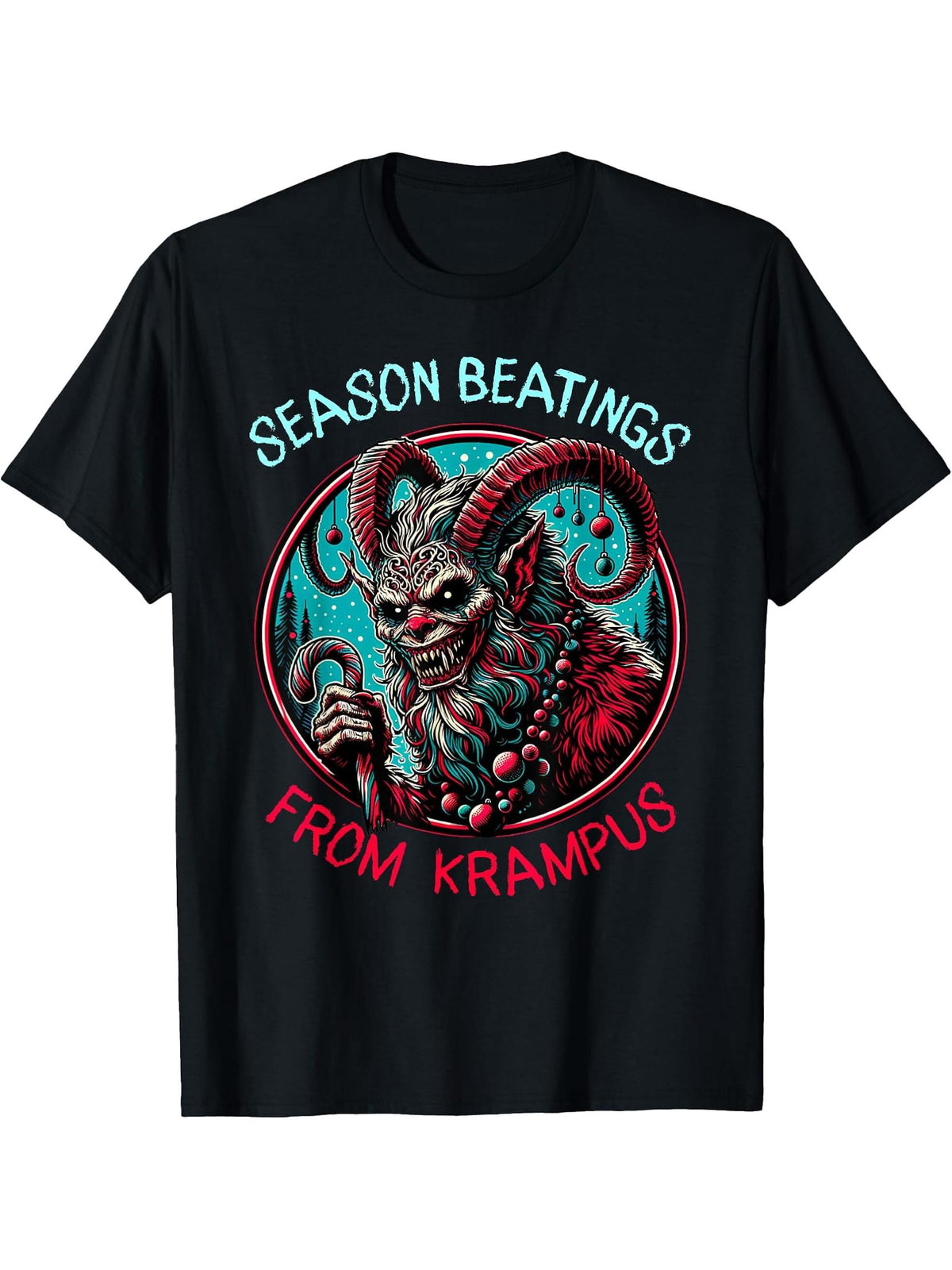 Season Beatings From Krampus Dark Holiday Horror Anti-Santa T-Shirt 180G 100% Cotton Printed Round Neck Short-Sleeve T-Shirt, Gifts for Men Dad Husband Grandpa, S-XXXL, Black