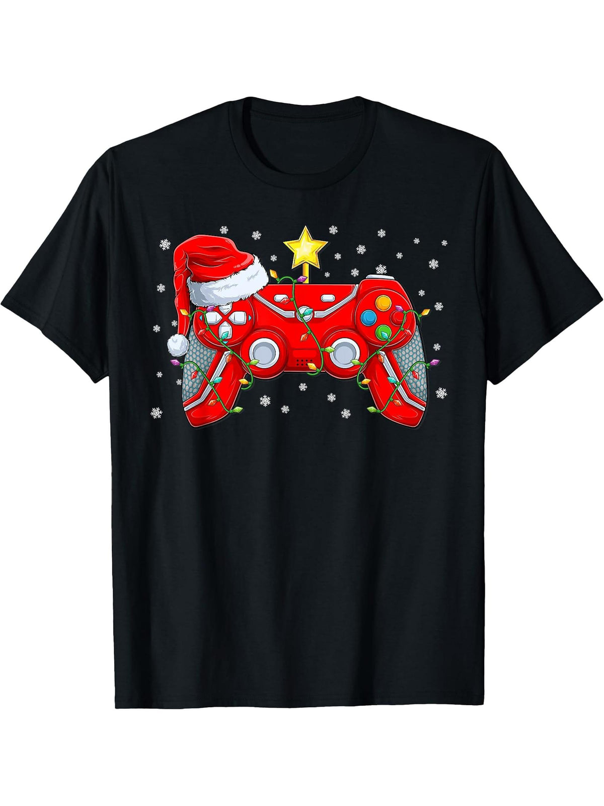 Funny Boys Christmas Shirts Video Game Santa Hat Gamer Xmas T-Shirt 180G 100% Cotton Printed Round Neck Short-Sleeve T-Shirt, Gifts for Men Dad Husband Grandpa, S-XXXL, Black