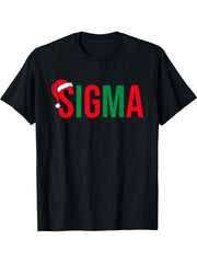 Sigma Meme Funny Saying Santa Hat Christmas T-Shirt 180G 100% Cotton Printed Round Neck Short-Sleeve T-Shirt, Gifts for Men Dad Husband Grandpa, S-XXXL, Black