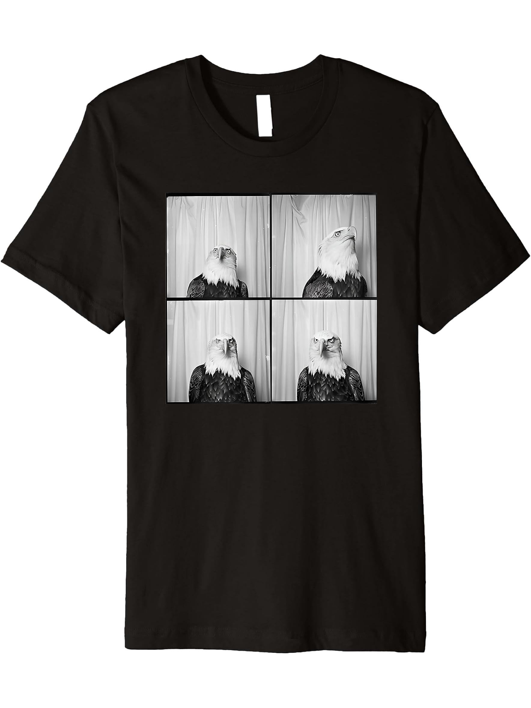 Bald Eagle Portrait Funny Animal Photobooth Bird Wildlife Premium T-Shirt 180G 100% Cotton Printed Round Neck Short-Sleeve T-Shirt, Gifts for Men Dad Husband Grandpa, S-XXXL, Black