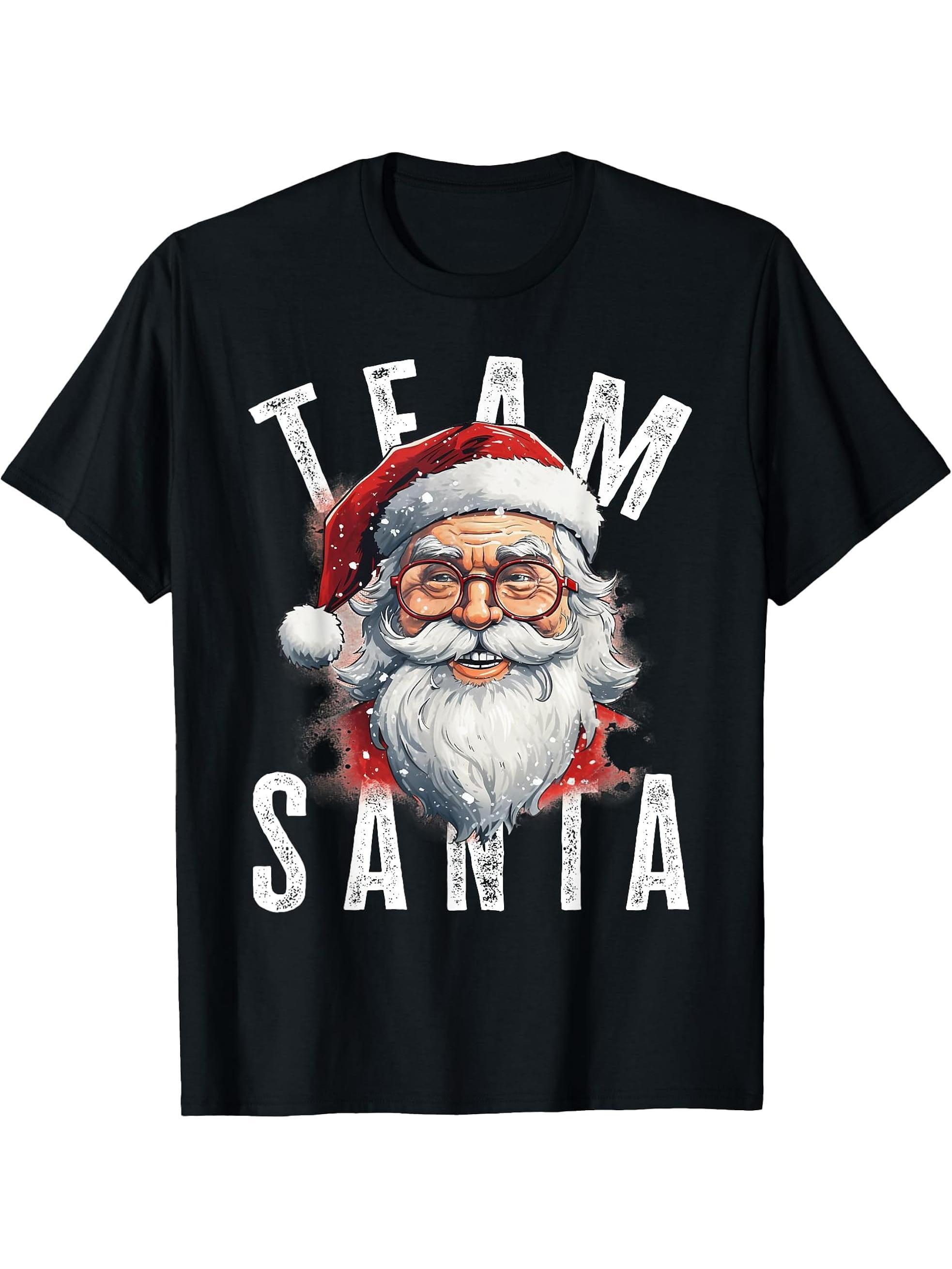 Team Santa Christmas funny Xmas Santa Claus T-Shirt 180G 100% Cotton Printed Round Neck Short-Sleeve T-Shirt, Gifts for Men Dad Husband Grandpa, S-XXXL, Black