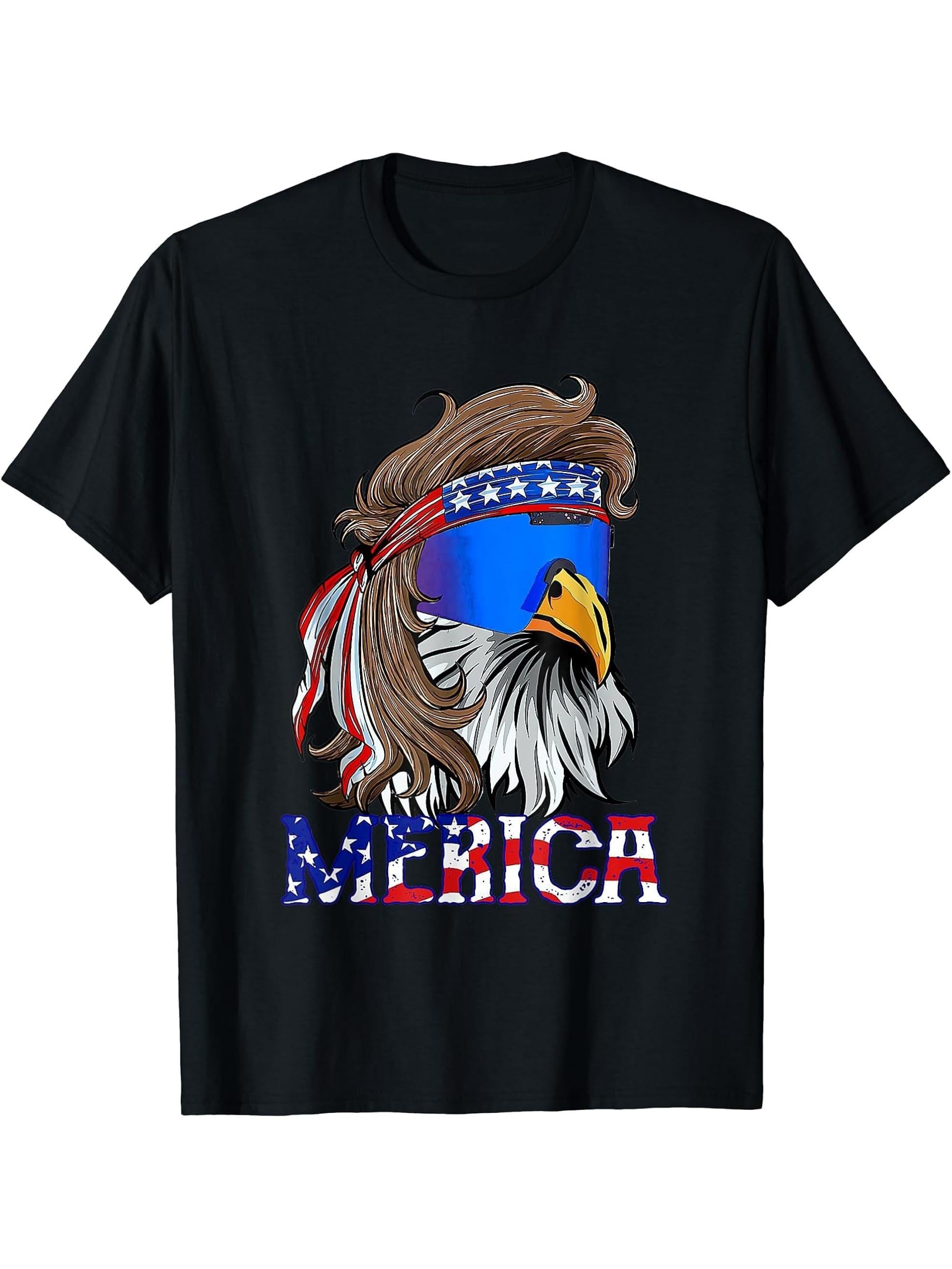 Bald Eagle T-Shirt 180G 100% Cotton Printed Round Neck Short-Sleeve T-Shirt, Gifts for Men Dad Husband Grandpa, S-XXXL, Black