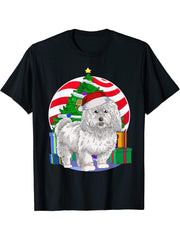 Coton De Tulear Santa Christmas Tree Decor T-Shirt 180G 100% Cotton Printed Round Neck Short-Sleeve T-Shirt, Gifts for Men Dad Husband Grandpa, S-XXXL, Black
