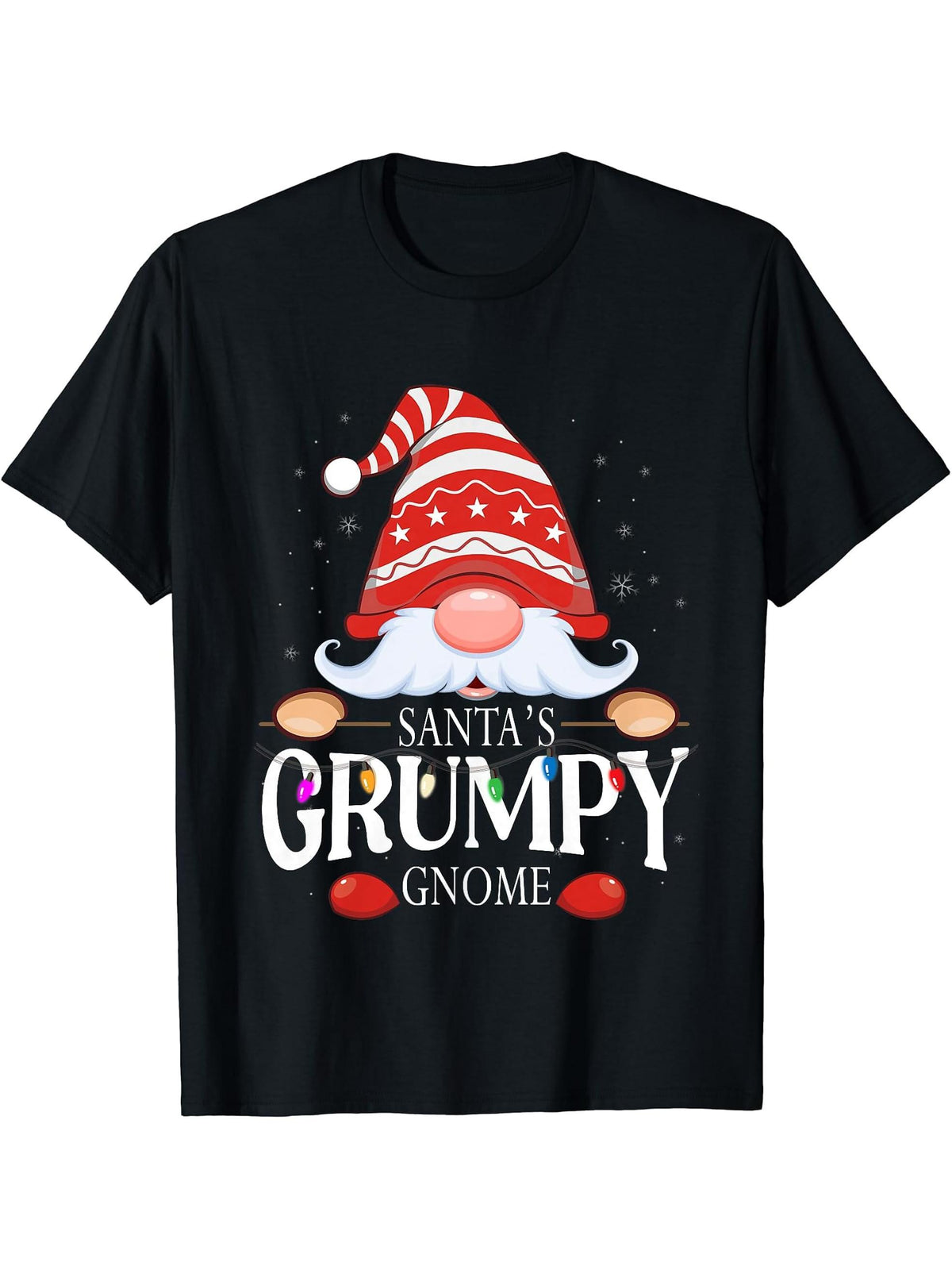 Santa's Grumpy Gnome Matching Christmas Pajama T-Shirt 180G 100% Cotton Printed Round Neck Short-Sleeve T-Shirt, Gifts for Men Dad Husband Grandpa, S-XXXL, Black