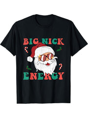 Big Nick Energy Funny Santa Claus Holiday Christmas T-Shirt 180G 100% Cotton Printed Round Neck Short-Sleeve T-Shirt, Gifts for Men Dad Husband Grandpa, S-XXXL, Black