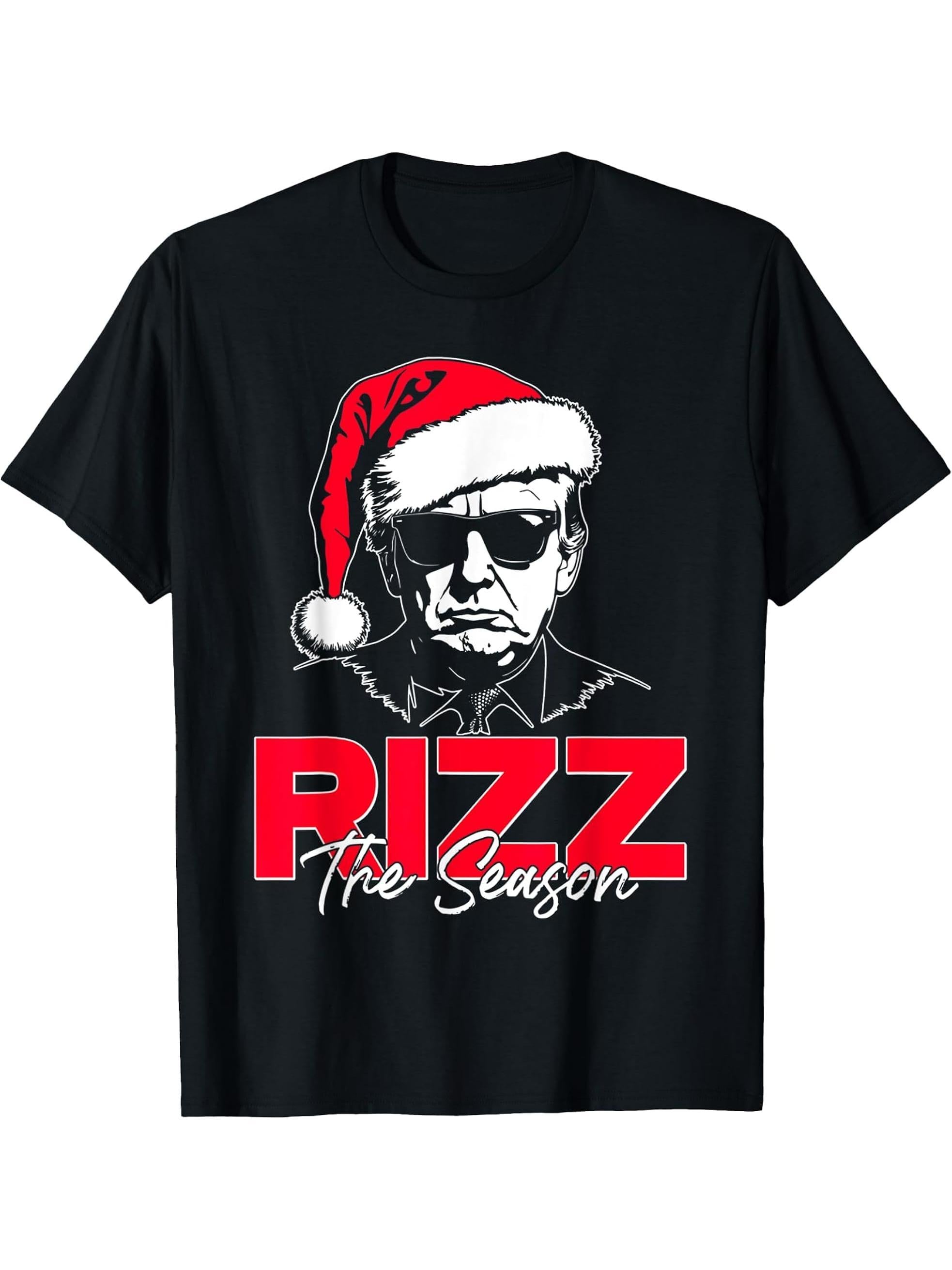 Trump Rizz The Season Funny Trump 2024 Xmas Pink Santa T-Shirt 180G 100% Cotton Printed Round Neck Short-Sleeve T-Shirt, Gifts for Men Dad Husband Grandpa, S-XXXL, Black