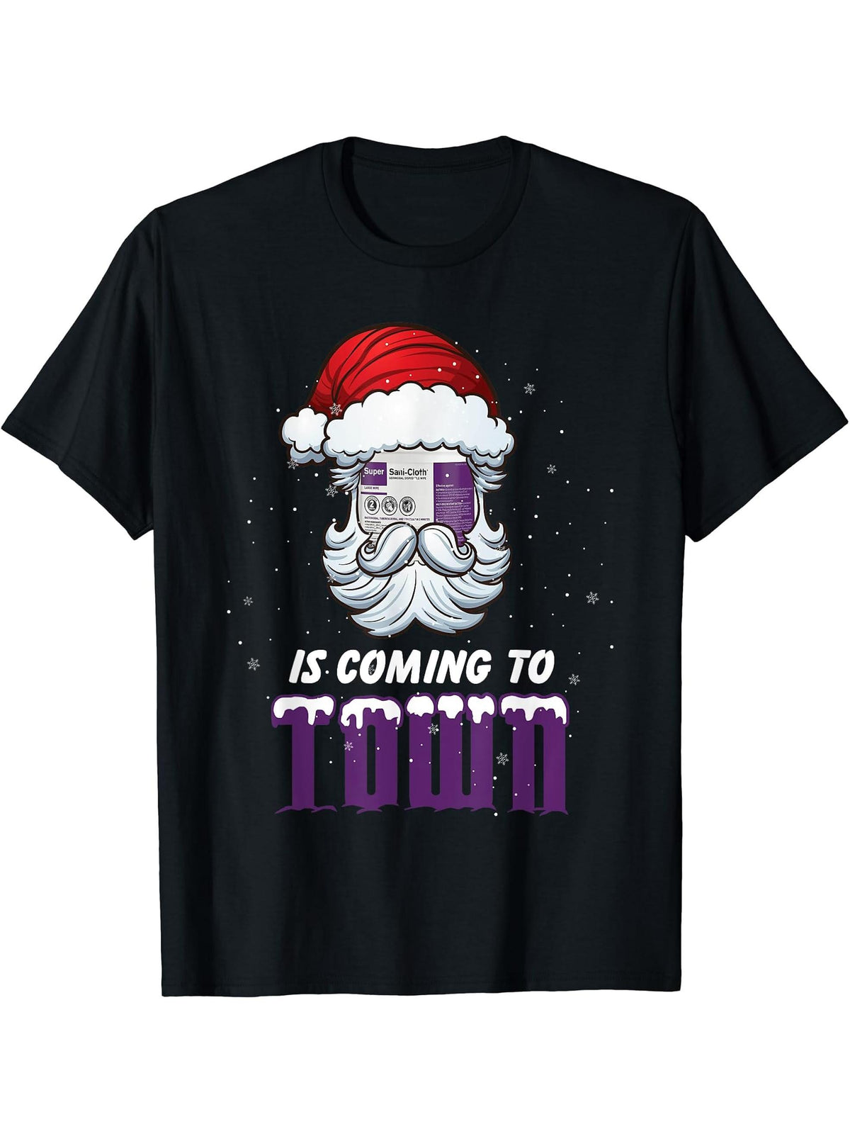 Sani-Cloth Is Coming To Town Merry Christmas Nurse RN Santa T-Shirt 180G 100% Cotton Printed Round Neck Short-Sleeve T-Shirt, Gifts for Men Dad Husband Grandpa, S-XXXL, Black