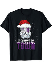 Sani-Cloth Is Coming To Town Merry Christmas Nurse RN Santa T-Shirt 180G 100% Cotton Printed Round Neck Short-Sleeve T-Shirt, Gifts for Men Dad Husband Grandpa, S-XXXL, Black