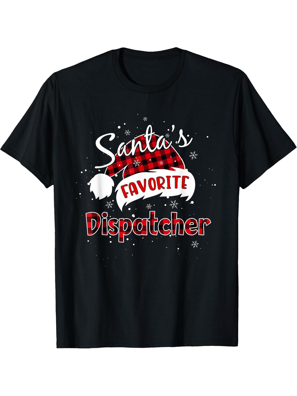 Funny Santa's Favorite Dispatcher Christmas Matching Pajama T-Shirt 180G 100% Cotton Printed Round Neck Short-Sleeve T-Shirt, Gifts for Men Dad Husband Grandpa, S-XXXL, Black