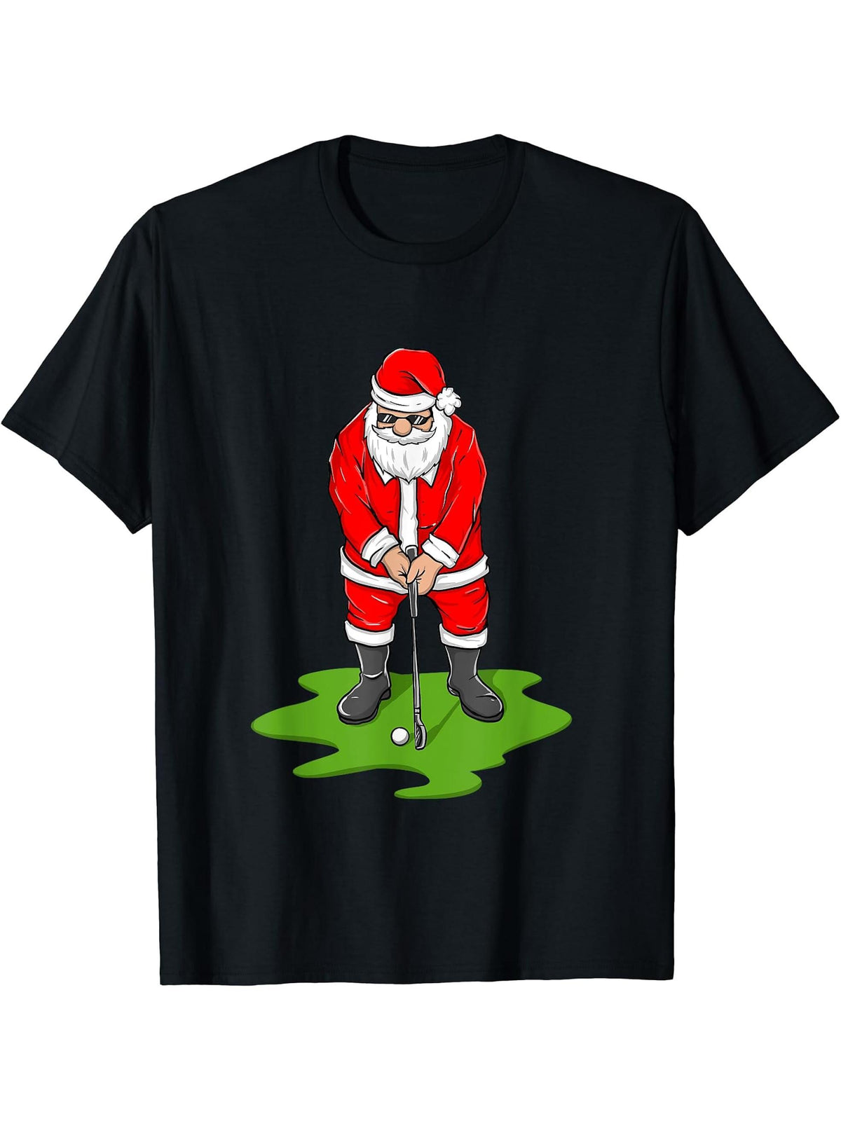 Santa Claus Playing Golf - Golf Lover Golfer Golfing T-Shirt 180G 100% Cotton Printed Round Neck Short-Sleeve T-Shirt, Gifts for Men Dad Husband Grandpa, S-XXXL, Black