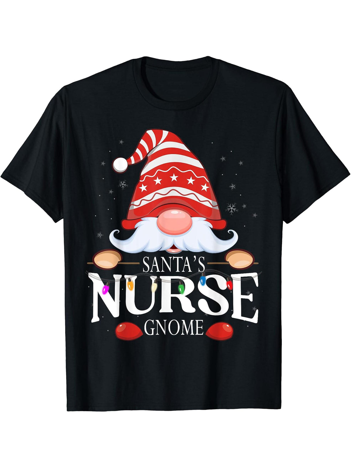 Santa's Nurse Gnome Matching Christmas Pajama T-Shirt 180G 100% Cotton Printed Round Neck Short-Sleeve T-Shirt, Gifts for Men Dad Husband Grandpa, S-XXXL, Black