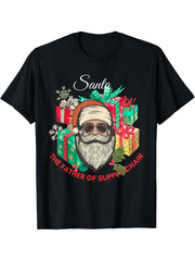 Santa, the father of supply chain, christmas supply chain T-Shirt 180G 100% Cotton Printed Round Neck Short-Sleeve T-Shirt, Gifts for Men Dad Husband Grandpa, S-XXXL, Black