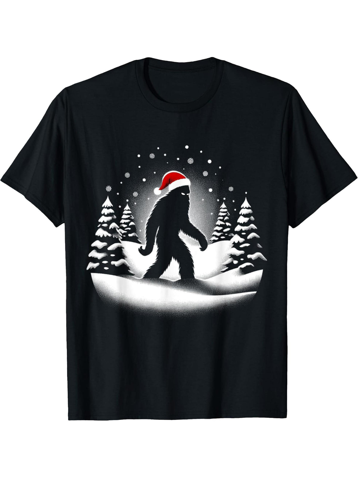 Bigfoot Christmas Sasquatch Santa Hat Christmas Tree Men Boy T-Shirt 180G 100% Cotton Printed Round Neck Short-Sleeve T-Shirt, Gifts for Men Dad Husband Grandpa, S-XXXL, Black