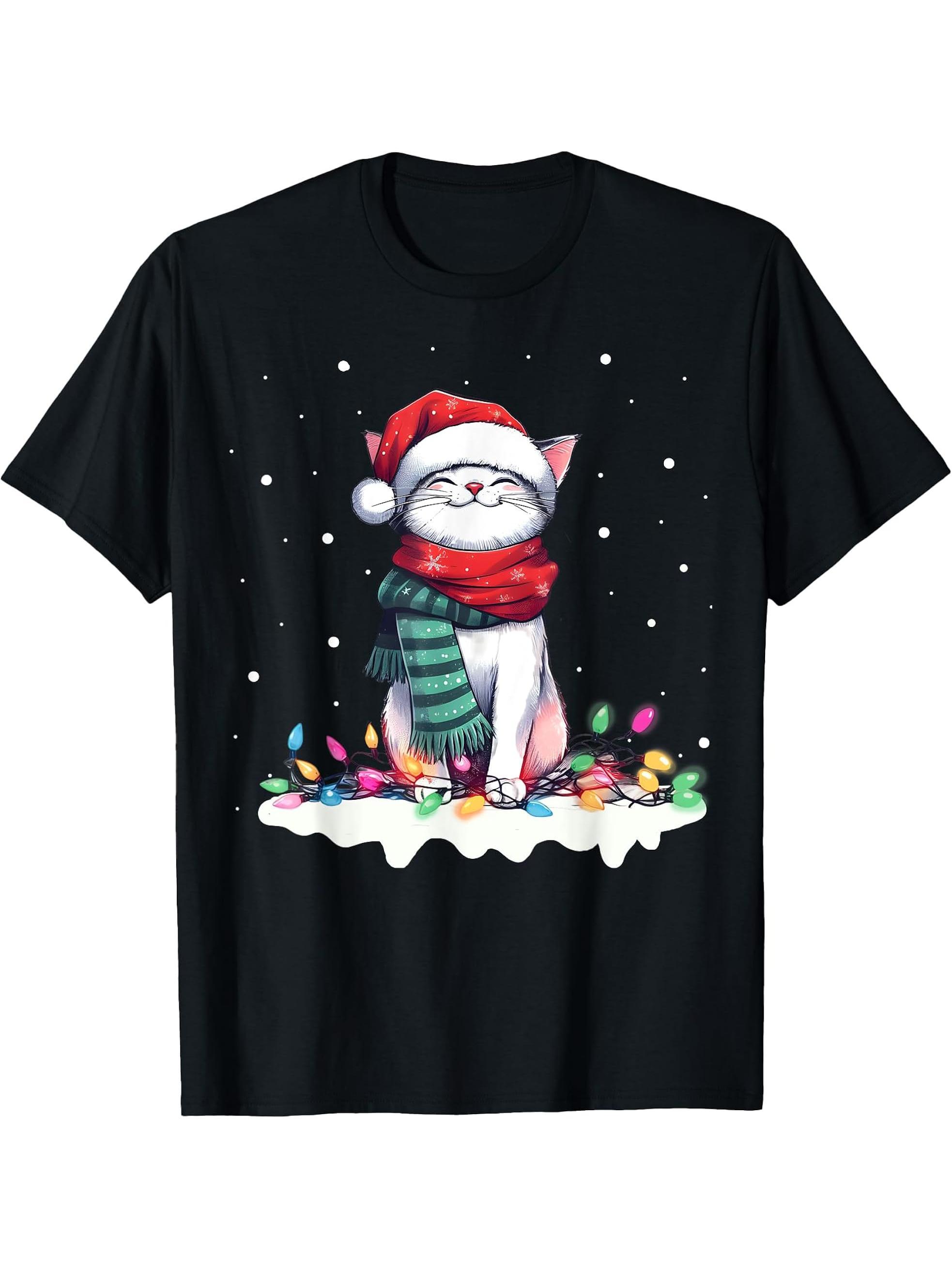 Holiday Xmas T-Shirt 180G 100% Cotton Printed Round Neck Short-Sleeve T-Shirt, Gifts for Men Dad Husband Grandpa, S-XXXL, Black