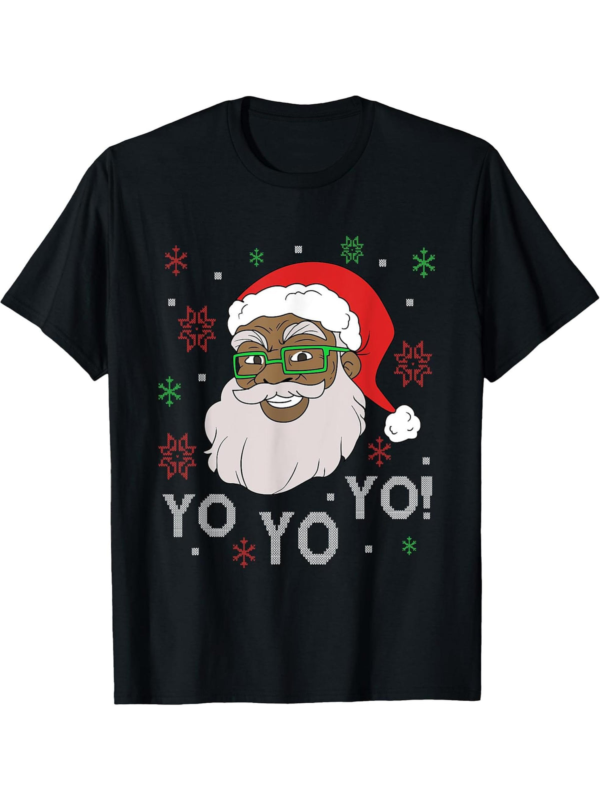 Black Funny Santa Claus Christmas Yo Yo Yo Xmas Costume T-Shirt 180G 100% Cotton Printed Round Neck Short-Sleeve T-Shirt, Gifts for Men Dad Husband Grandpa, S-XXXL, Black