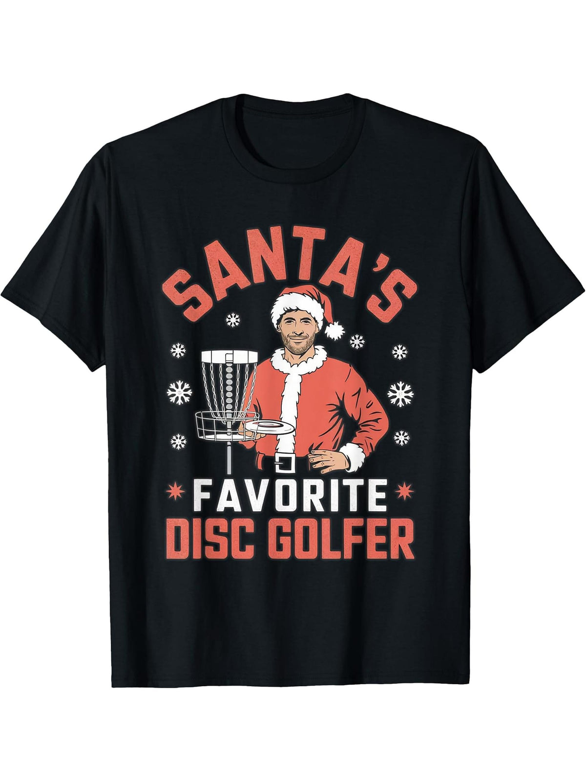 Funny Disc Golf Christmas Men Xmas Disc Golf Santa Golfer T-Shirt 180G 100% Cotton Printed Round Neck Short-Sleeve T-Shirt, Gifts for Men Dad Husband Grandpa, S-XXXL, Black