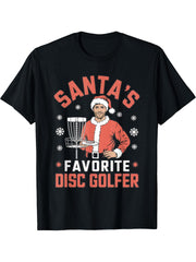 Funny Disc Golf Christmas Men Xmas Disc Golf Santa Golfer T-Shirt 180G 100% Cotton Printed Round Neck Short-Sleeve T-Shirt, Gifts for Men Dad Husband Grandpa, S-XXXL, Black