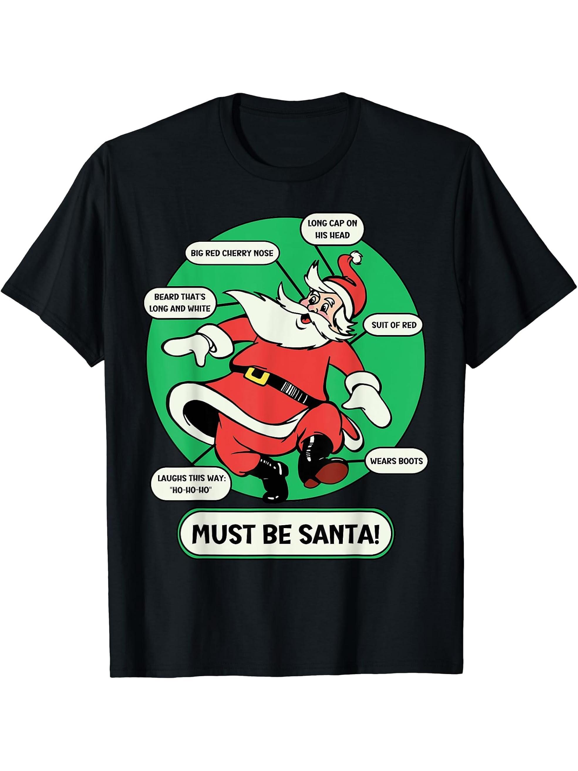 Jolly Must Be Santa Diagram T-Shirt 180G 100% Cotton Printed Round Neck Short-Sleeve T-Shirt, Gifts for Men Dad Husband Grandpa, S-XXXL, Black