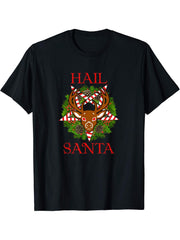 Hail Santa Satanic Reindeer T-Shirt 180G 100% Cotton Printed Round Neck Short-Sleeve T-Shirt, Gifts for Men Dad Husband Grandpa, S-XXXL, Black