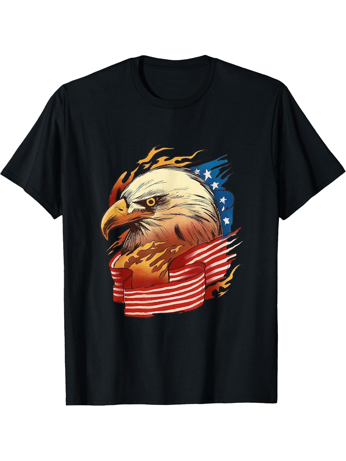 American Pride Bald Eagle USA Flag T-Shirt 180G 100% Cotton Printed Round Neck Short-Sleeve T-Shirt, Gifts for Men Dad Husband Grandpa, S-XXXL, Black