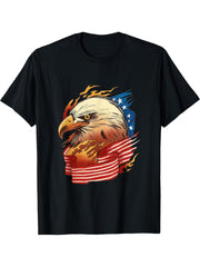 American Pride Bald Eagle USA Flag T-Shirt 180G 100% Cotton Printed Round Neck Short-Sleeve T-Shirt, Gifts for Men Dad Husband Grandpa, S-XXXL, Black